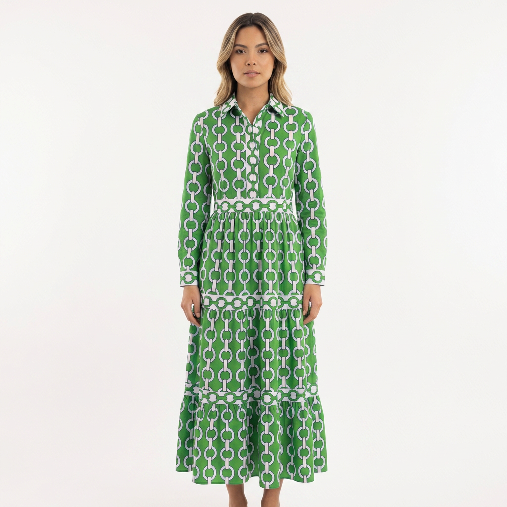 Vestido largo mujer de tejido estampado corte elegante