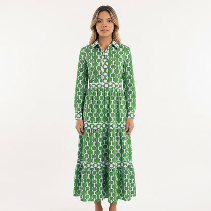 Vestido largo mujer de tejido estampado corte elegante