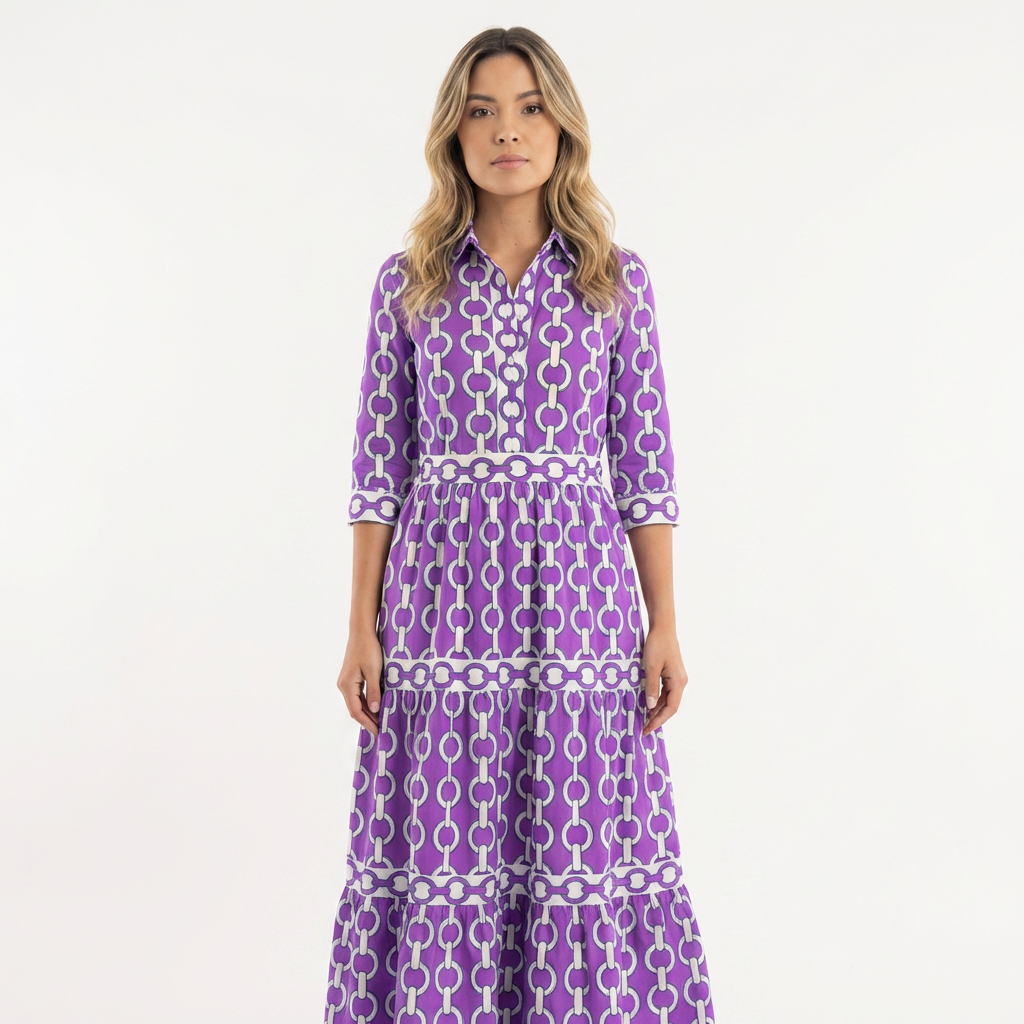 Vestido largo mujer de tejido estampado corte elegante