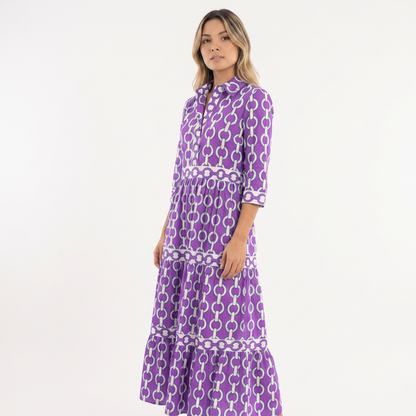 Vestido largo mujer de tejido estampado corte elegante