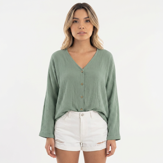 Blusa Mujer Fluida Botones Manga Larga - Mavetta