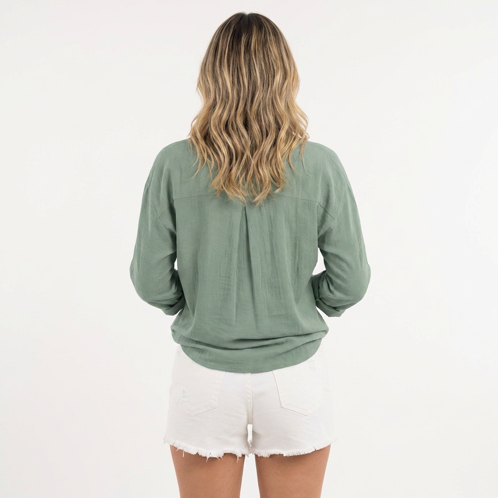 Blusa Mujer Fluida Botones Manga Larga
