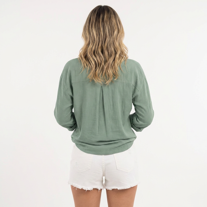 Blusa Mujer Fluida Botones Manga Larga