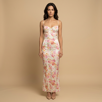 Vestido Invitada Mujer Satén Floral Ajuste Bodycon - Mavetta