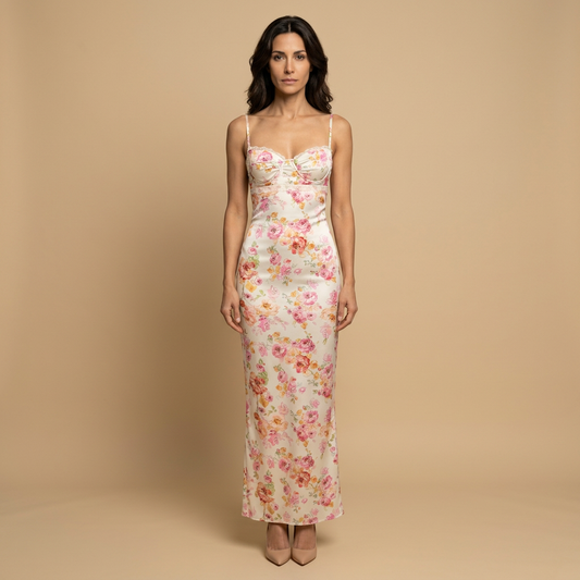 Vestido Invitada Mujer Satén Floral Ajuste Bodycon - Mavetta