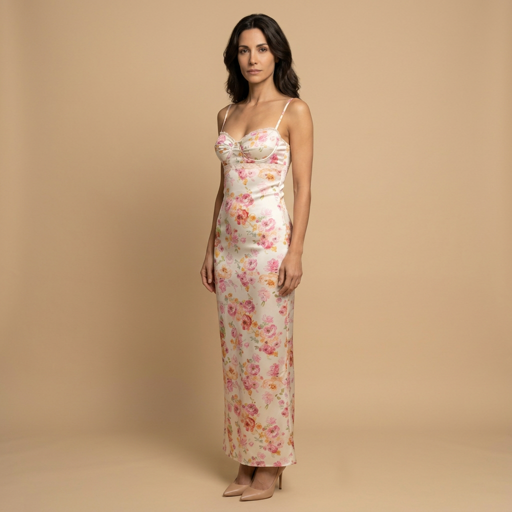 Vestido Invitada Mujer Satén Floral Ajuste Bodycon
