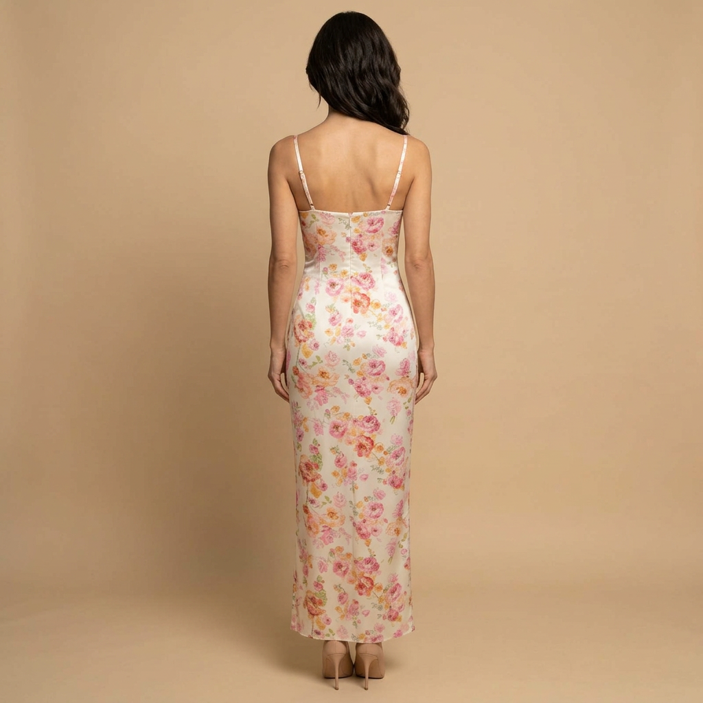 Vestido Invitada Mujer Satén Floral Ajuste Bodycon