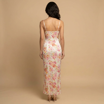 Vestido Invitada Mujer Satén Floral Ajuste Bodycon