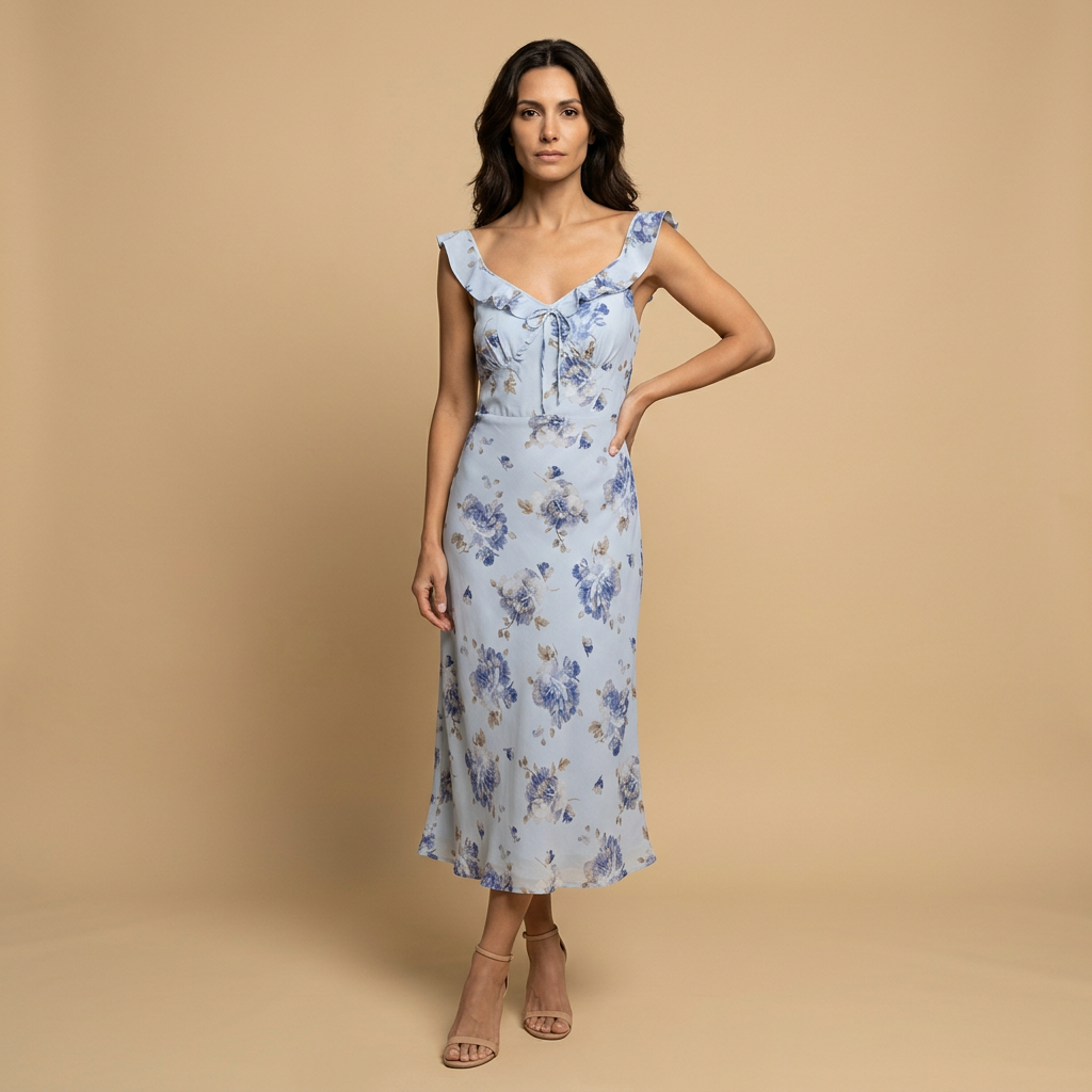 Vestido Midi Mujer Jacquard Floral Tirantes Lencero