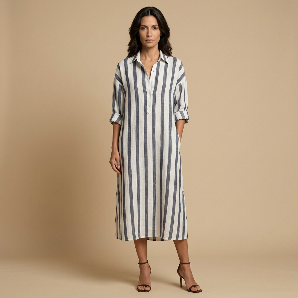 Vestido Largo Mujer Lino Camisero Oversized - Mavetta