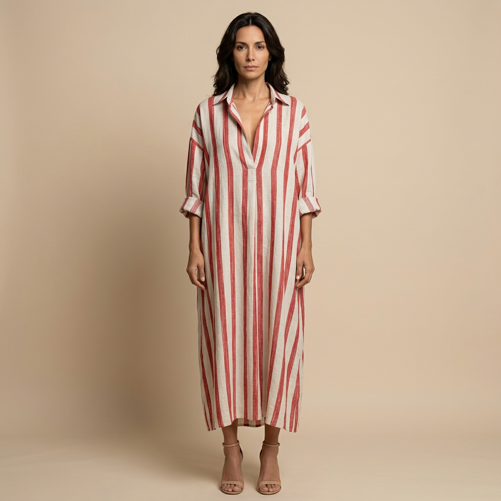 Vestido Largo Mujer Lino Camisero Oversized