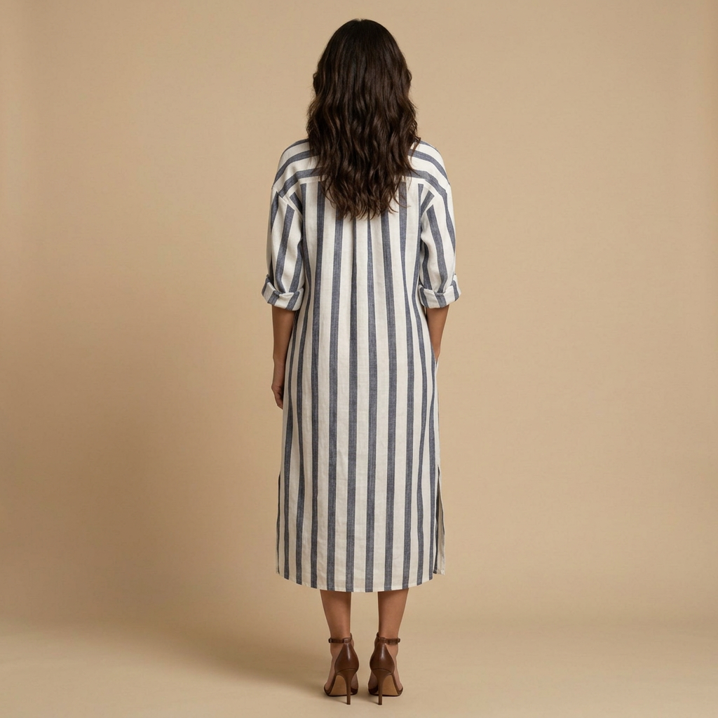 Vestido Largo Mujer Lino Camisero Oversized