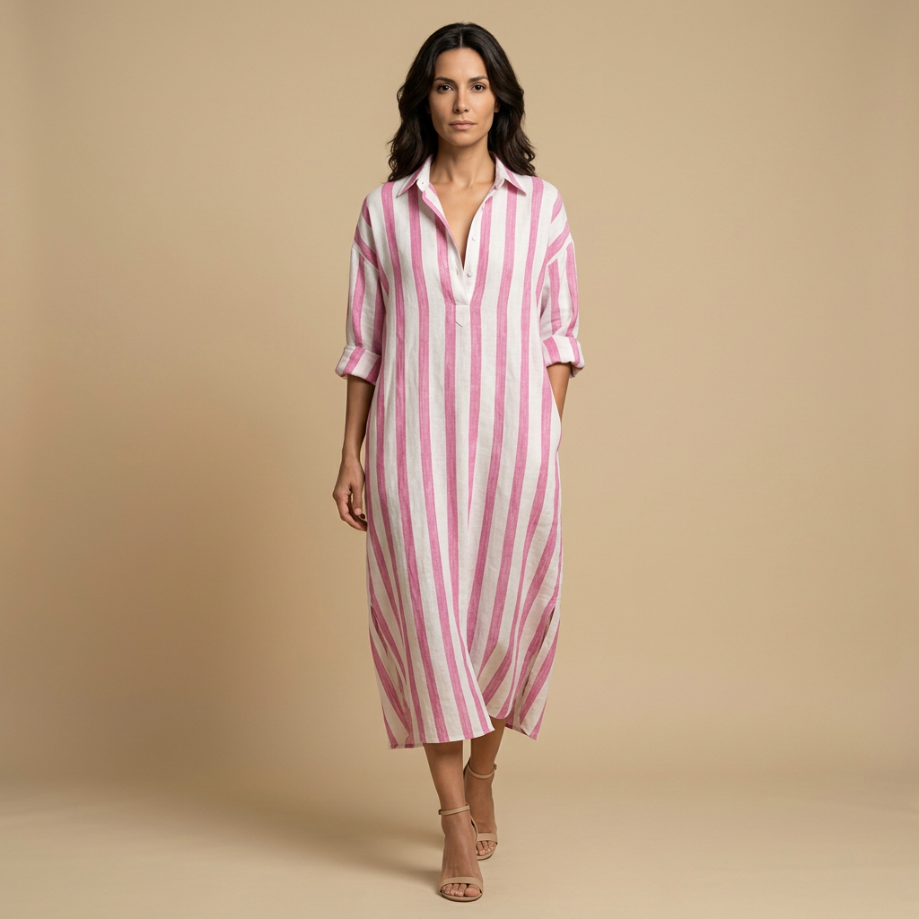 Vestido Largo Mujer Lino Camisero Oversized