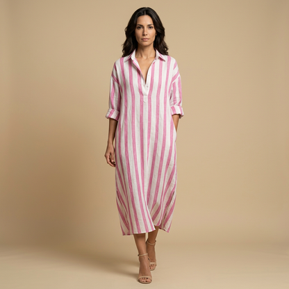 Vestido Largo Mujer Lino Camisero Oversized