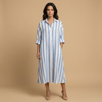 Vestido Largo Mujer Lino Camisero Oversized