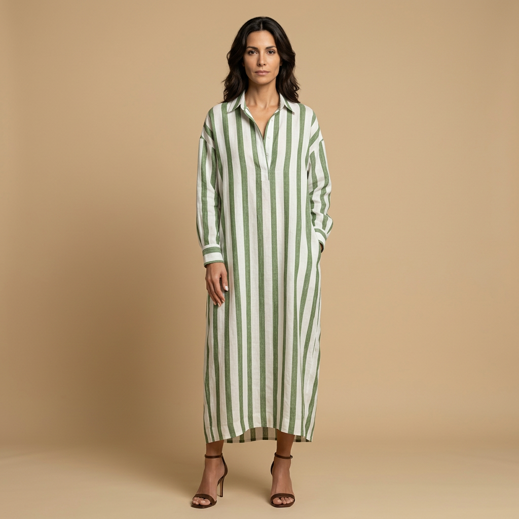 Vestido Largo Mujer Lino Camisero Oversized