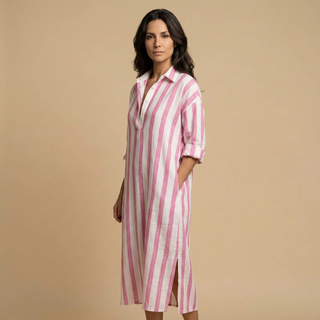 Vestido Largo Mujer Lino Camisero Oversized