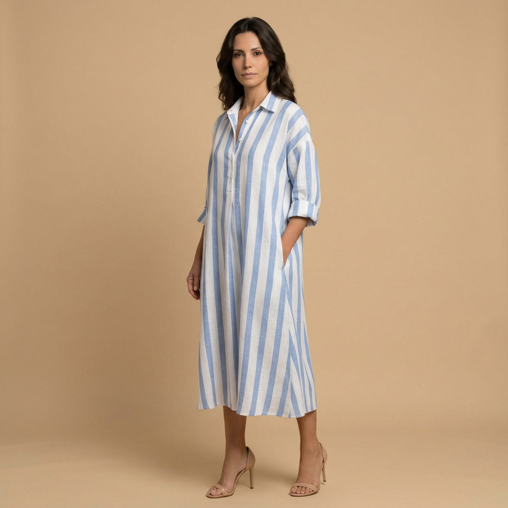Vestido Largo Mujer Lino Camisero Oversized