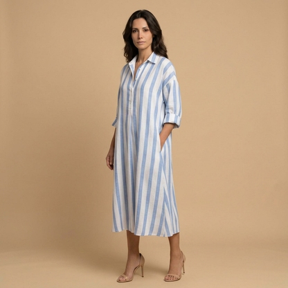 Vestido Largo Mujer Lino Camisero Oversized