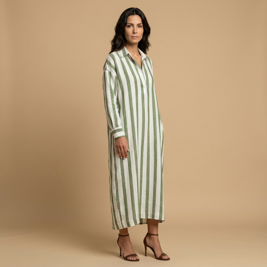 Vestido Largo Mujer Lino Camisero Oversized