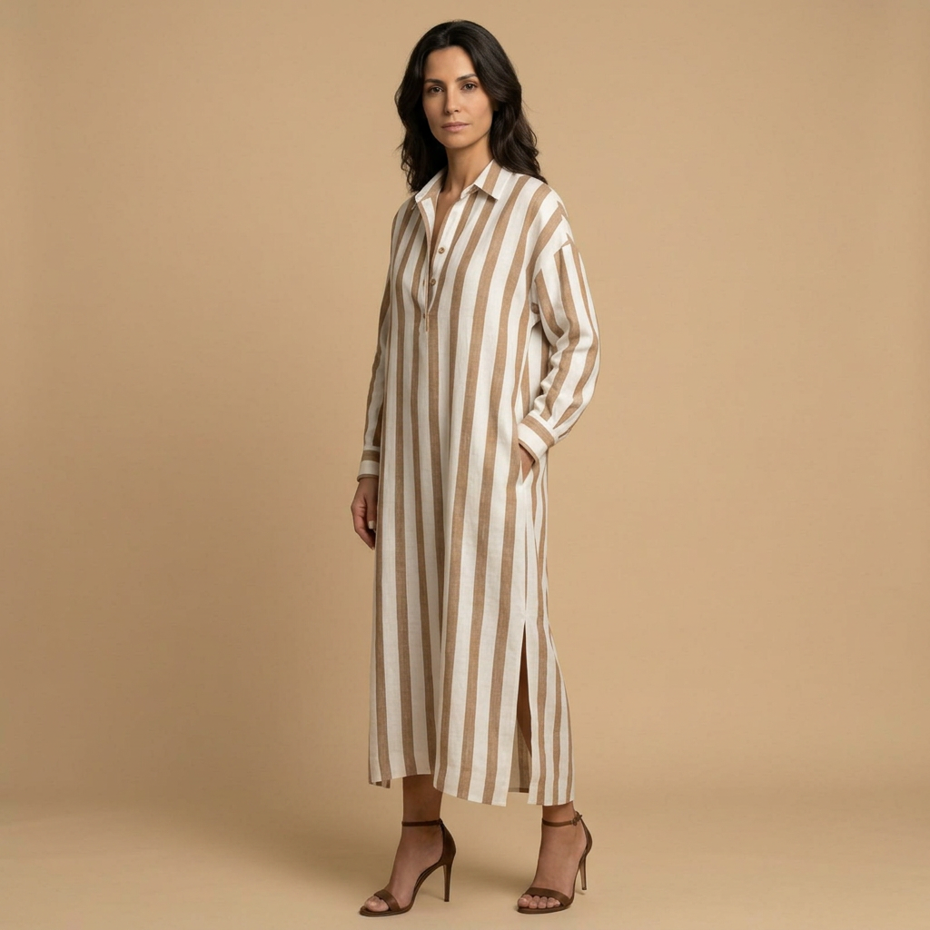 Vestido Largo Mujer Lino Camisero Oversized