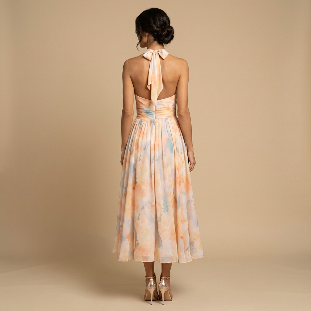 Vestido Invitada Mujer de Chifón Estilo Halter