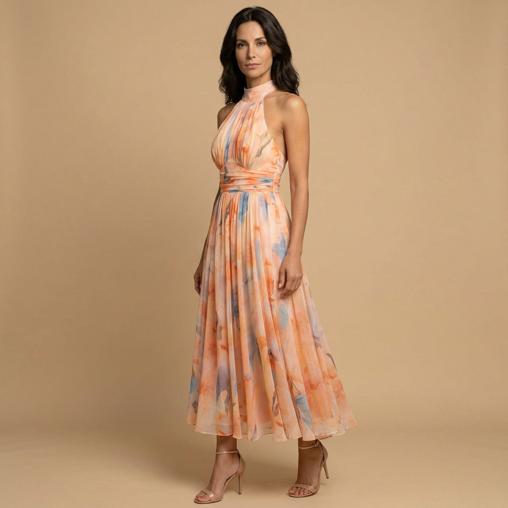 Vestido Invitada Mujer de Chifón Estilo Halter