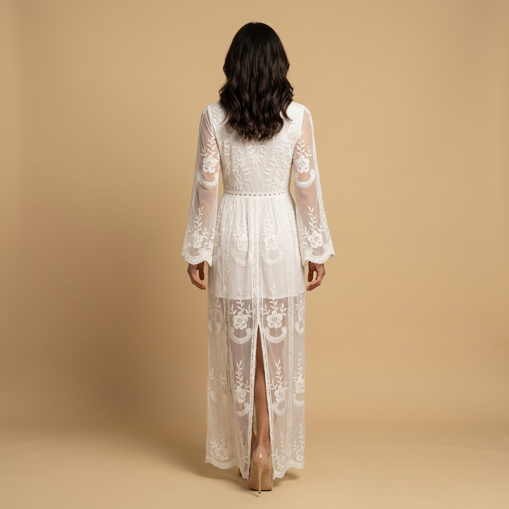 Vestido Largo Mujer de Encaje Bordado Estilo Boho Abertura