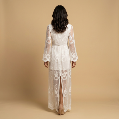 Vestido Largo Mujer de Encaje Bordado Estilo Boho Abertura