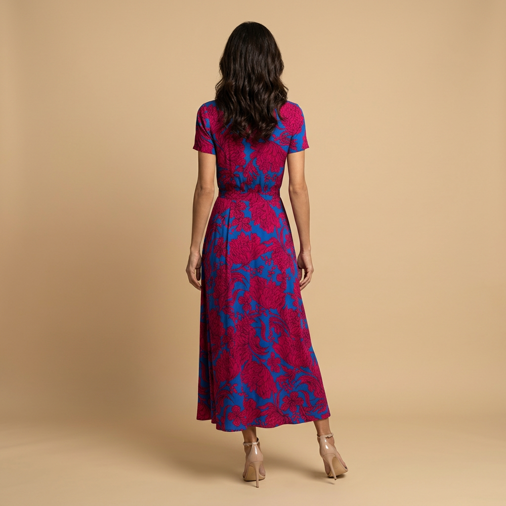 Vestido Largo Mujer Cruzado con Lazo y Manga Corta