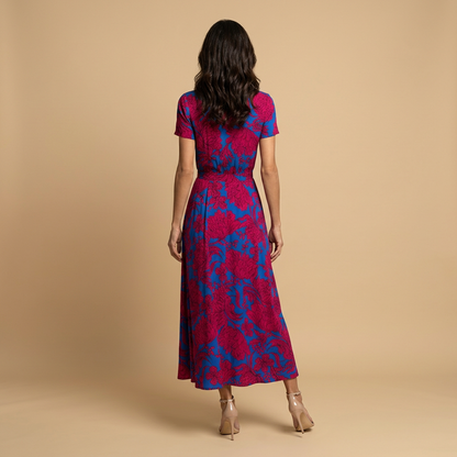 Vestido Largo Mujer Cruzado con Lazo y Manga Corta