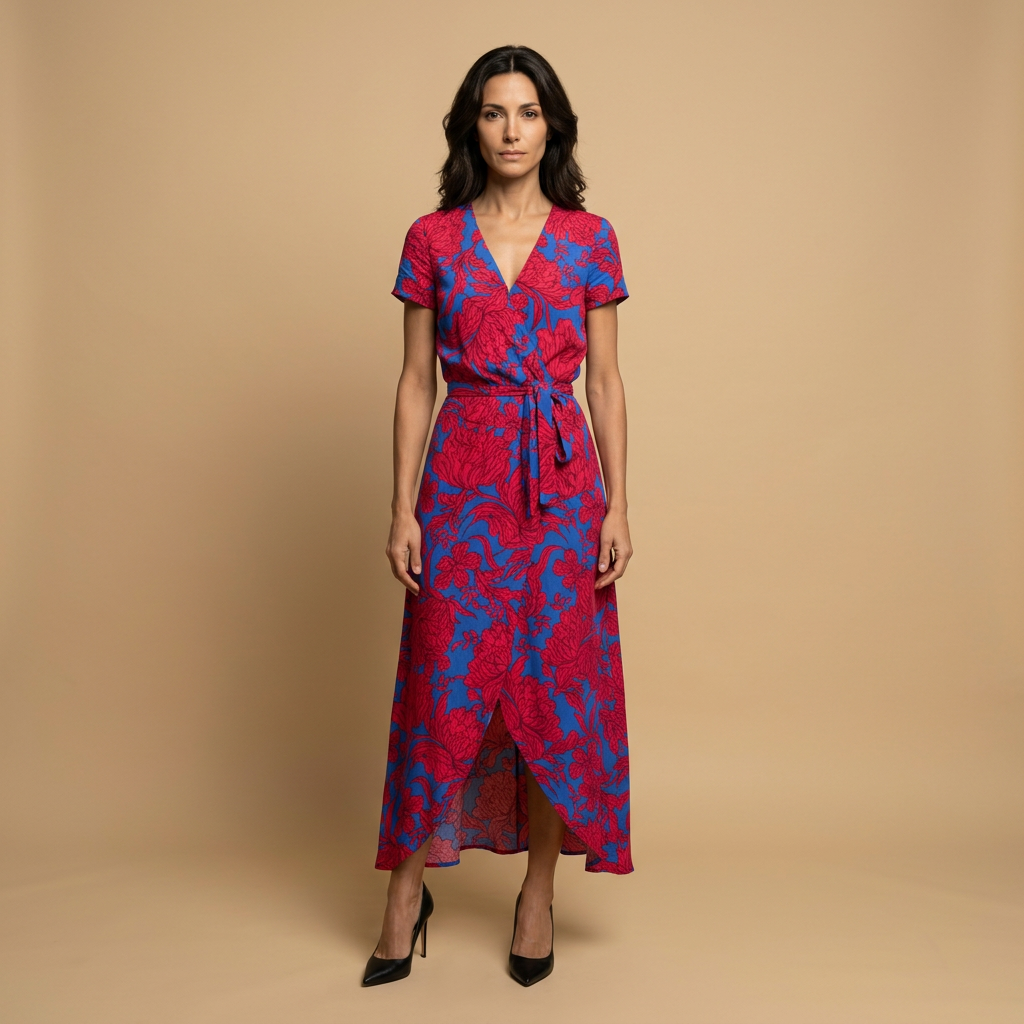 Vestido Largo Mujer Cruzado con Lazo y Manga Corta - Mavetta