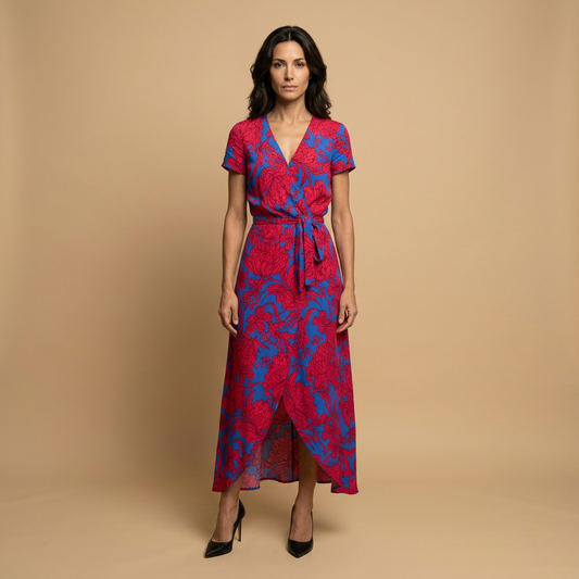 Vestido Largo Mujer Cruzado con Lazo y Manga Corta - Mavetta