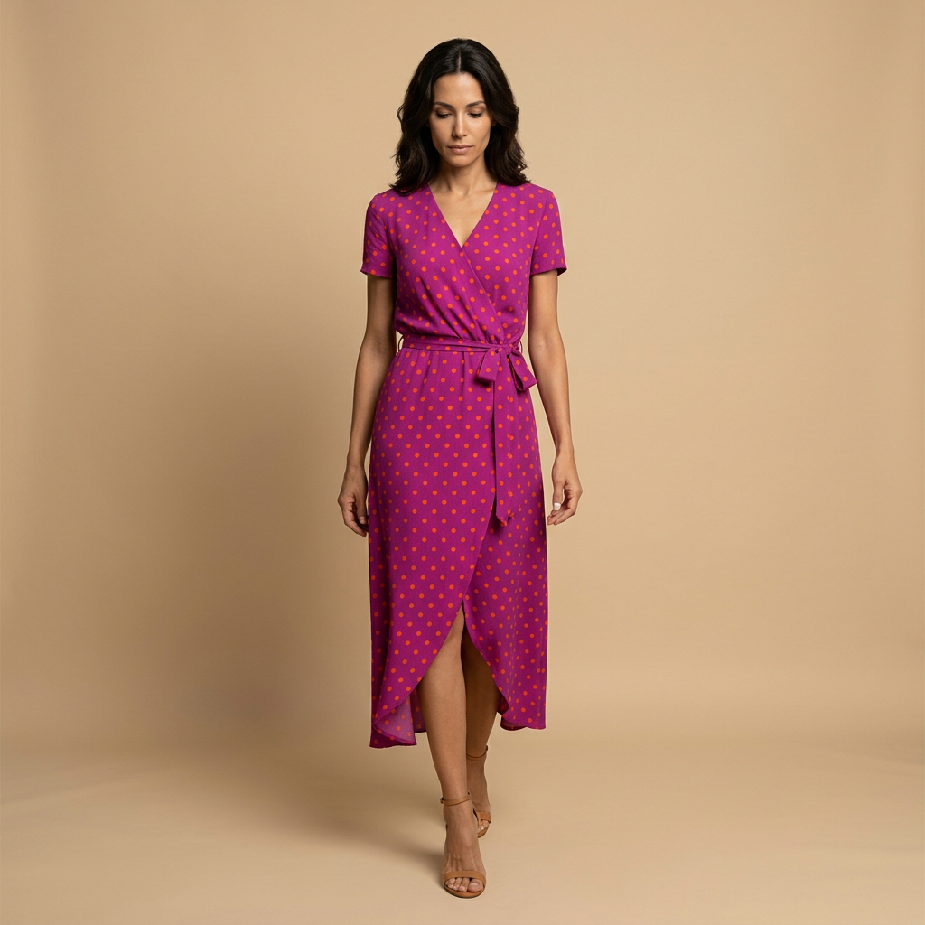 Vestido Largo Mujer Cruzado con Lazo y Manga Corta