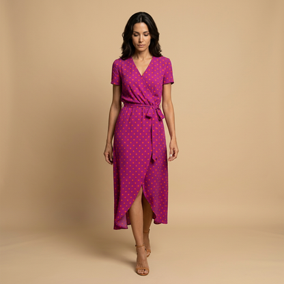 Vestido Largo Mujer Cruzado con Lazo y Manga Corta