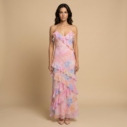 Vestido Invitada Mujer Jacquard Floral Volantes - Mavetta