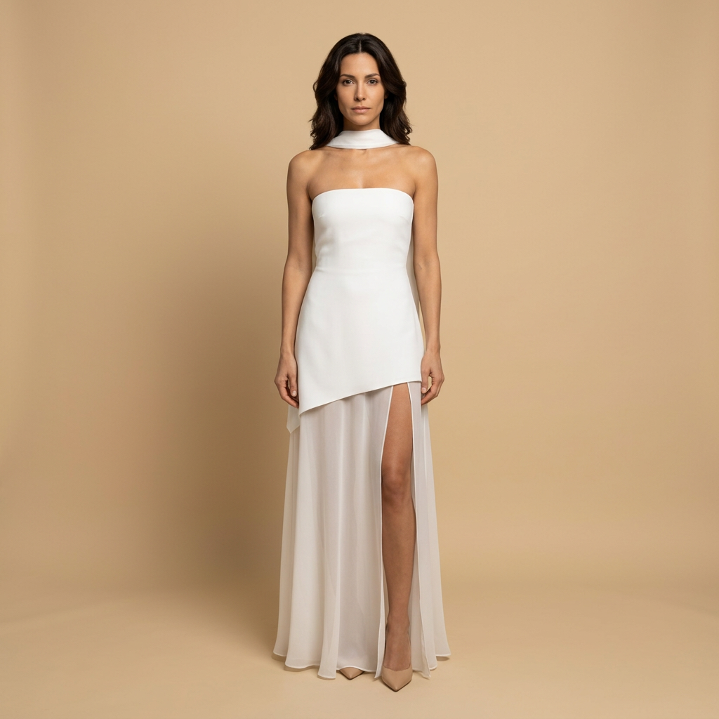 Vestido Fiesta Mujer Bandeau Asimétrico Abertura Alta - Mavetta