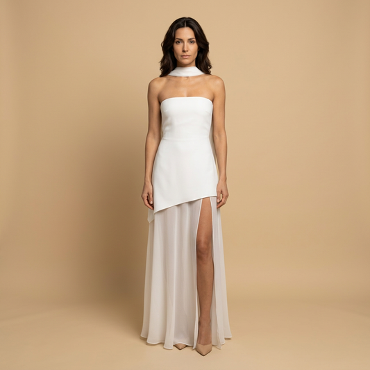 Vestido Fiesta Mujer Bandeau Asimétrico Abertura Alta - Mavetta