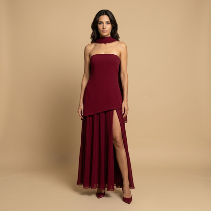 Vestido Fiesta Mujer Bandeau Asimétrico Abertura Alta