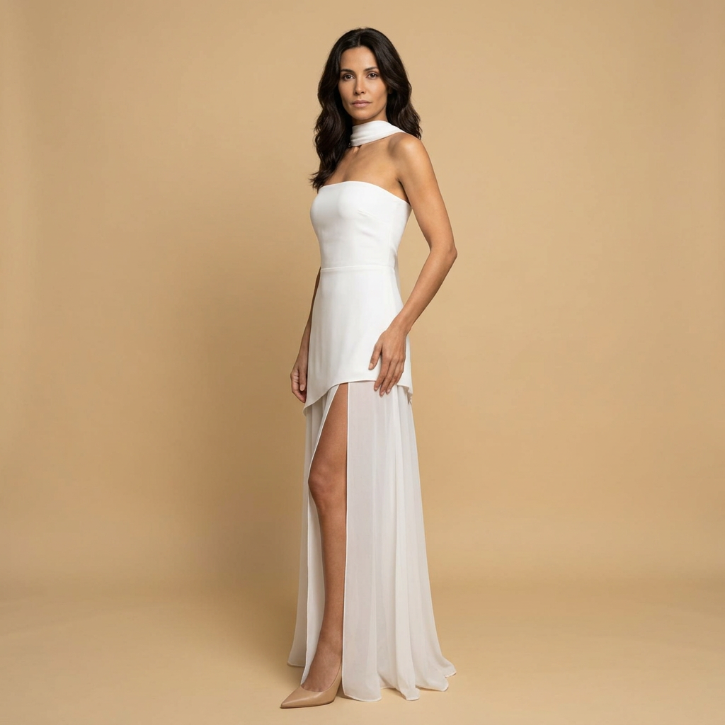 Vestido Fiesta Mujer Bandeau Asimétrico Abertura Alta