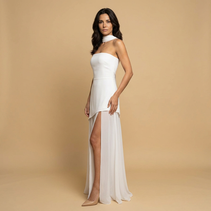 Vestido Fiesta Mujer Bandeau Asimétrico Abertura Alta