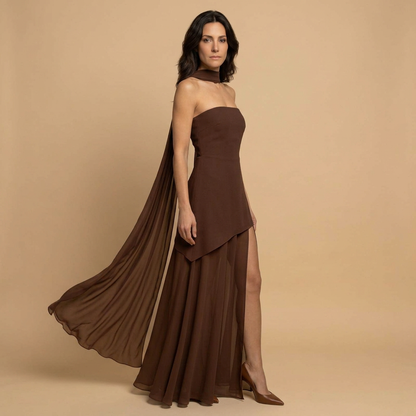 Vestido Fiesta Mujer Bandeau Asimétrico Abertura Alta