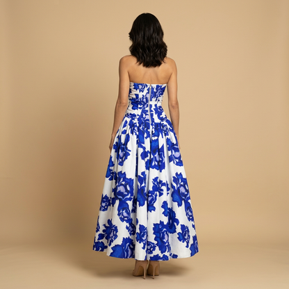 Vestido Fiesta Mujer Floral Sin Tirantes Falda Voluminosa