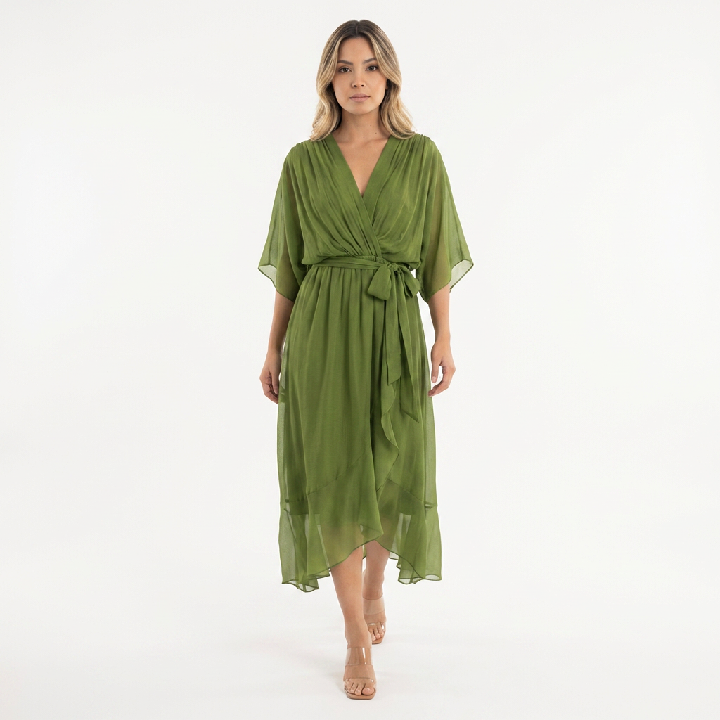 Vestido cruzado midi mujer estilo elegante