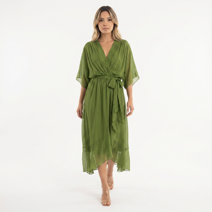 Vestido cruzado midi mujer estilo elegante