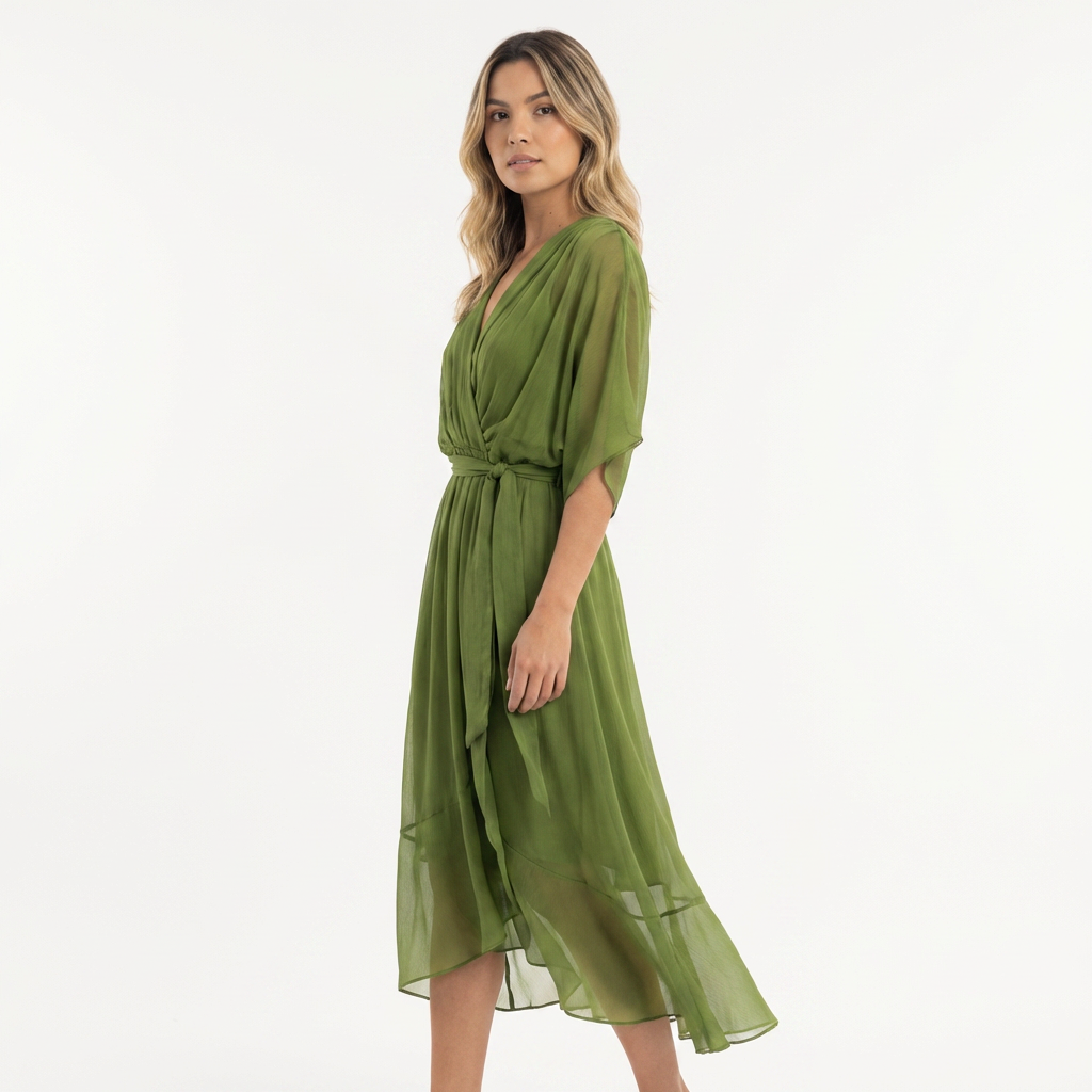 Vestido cruzado midi mujer estilo elegante
