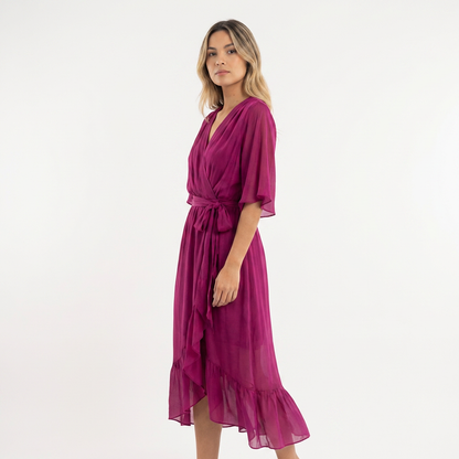 Vestido cruzado midi mujer estilo elegante
