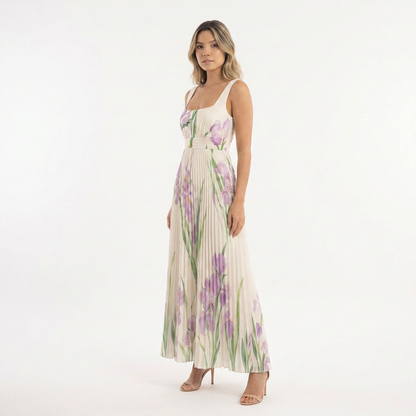 Vestido largo mujer plisado estilo floral