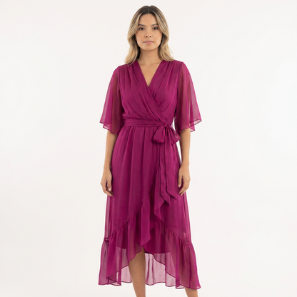 Vestido cruzado midi mujer estilo elegante