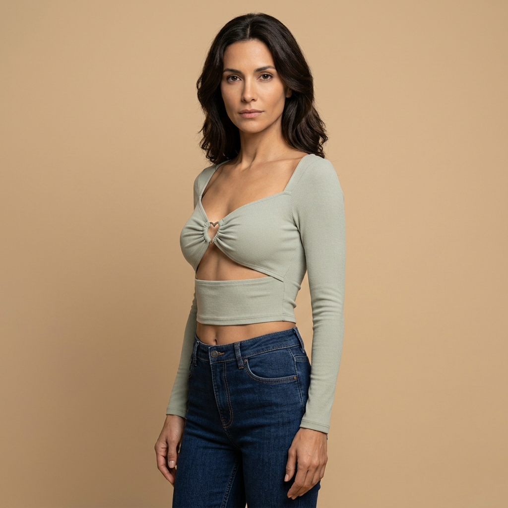 Cropped Mujer Punto Canelado Detalle Cut-Out